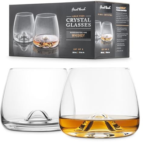 Final Touch 100% Lead-Free Crystal Whisky Glasses, Whiskey Glasses, Made with DuraSHIELD Titanium Reinforced for Increased Durability, High 9 cm, 300 ml, Pack of 2