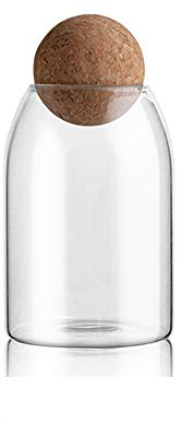MOLFUJ 750ML/25Oz Glass Storage Container with Ball Cork, Cute Decorative Organizer Bottle Canister Jar with Air Tight Wood Lid for Food, Coffee, Candy, Bathroom Apothecary Cotton Swab Qtip Holder