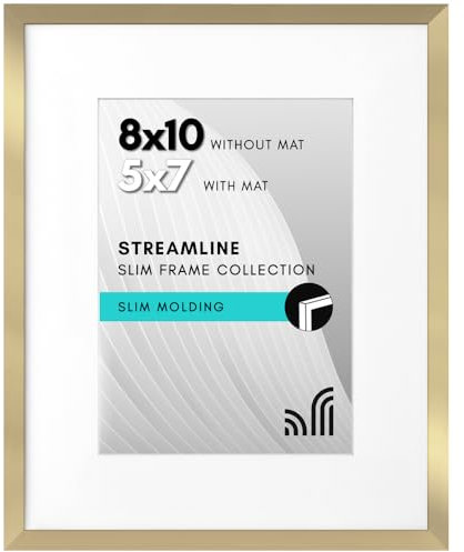 Americanflat Marco de Fotos 20x25 cm Dorado - 13x18 cm con Paspartú o 20x25 cm sin Paspartú - Borde Delgado, Vidrio Resistente, Caballete Incorporado para Pared y Mesa