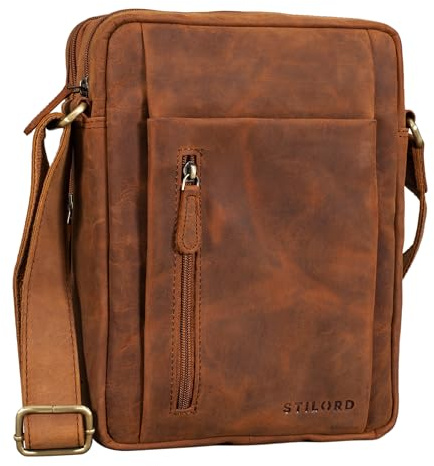 STILORD Irving Vintage Leder Tasche Braun klein Umhängetasche für 10,1 Zoll und iPad Tablettasche DIN A5 Handtasche Messenger Bag Echtleder Farbe:Cognac - braun