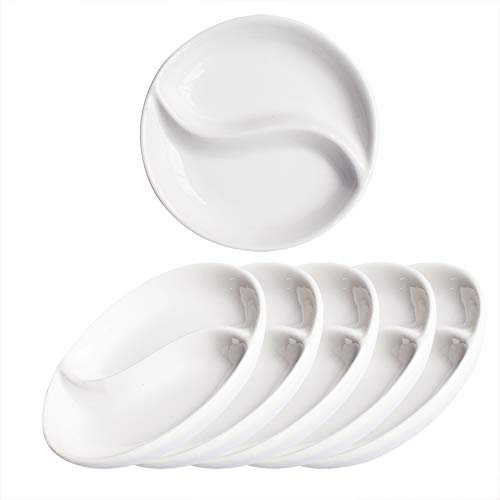 Pirhosigma - Set di 5 ciotole per salsa di soia in porcellana, a forma di otto trigrammi, in ceramica, colore: bianco