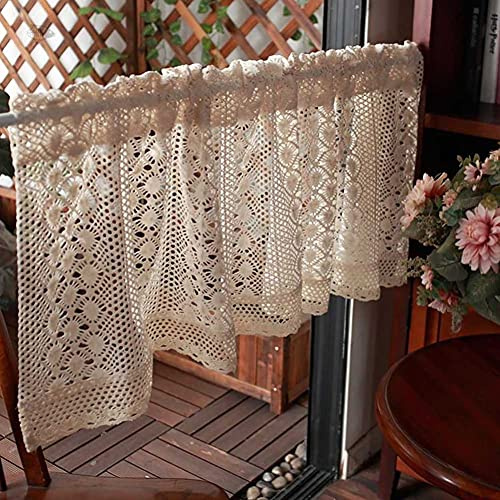 Kurzer Vorhang Baumwolle Und Leinen, Ländlich Vorhänge Häkeln Mit Spitze Stangen Tasche Küchenvorhänge Hohl Jahrgang Tiers Semi Fenstervorhänge Zum Tür Schlafzimmer Wohnzimmer Cafe 1 Stück 200x45cm
