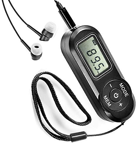 Portable Pocket Radio, Portable Radio Mini FM Receiver, Headphones, LED Display 20 Stations Memories Personal Radio for Sport Running Walking, FM Portable Radio Black