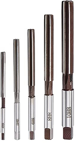 sourcing map Reibahle set 5tlg. 4/5/6/8/10mm, Genauigkeit H8, Kohlenstoff 6 Nute Zylinderschaft Handreibahle