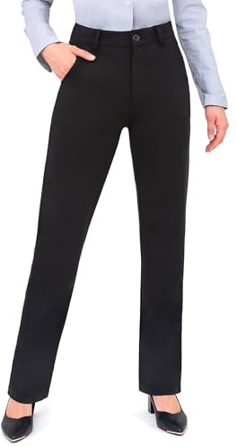 Bamans Anzughose Damen Schwarz Business Büro Freizeithose mit Taschen, Gerade und Knitterfrei, Modisch und Elegant Großzügig L
