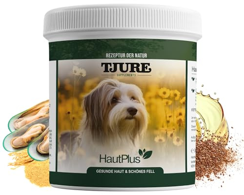 TJURE Haut Plus 500 g | Pulver mit Omega 3 & Bierhefe für Hunde | Ergänzungsfuttermittel mit Omega‑3 & Bierhefe | Zur Unterstützung von Haut & Fell | Mit Mineralstoffen & pflanzlichen Inhaltsstoffen