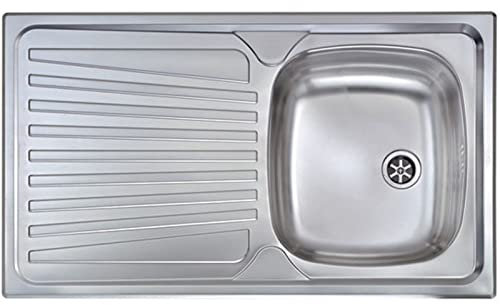 FHULLER TM862IPC Lavello Cucina in Acciaio Inox Prelucido cm.86x50 con 1 Vasca Destra e Gocciolatoio Sinistra ● Incasso Cucina Atmosfera ● Made in Italy - Lavabo da Incasso Made in Italy