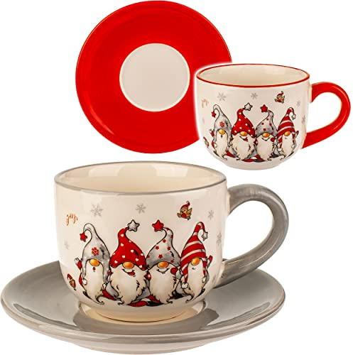 alles-meine.de GmbH 4 TLG. Set 3D Effekt Henkeltassen lustige Wichtel & Zwerge groß - 250 ml - Porzellan Tassen - Trinktassen mit Henkel - Tassen Becher - Porzellantassen..