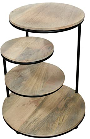Gall&Zick Dekotisch mit Etagen – Blumenbank aus Mangoholz & schwarzem Metall – handgefertigt – Beistelltisch/Blumenständer, 60 cm hoch