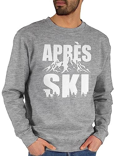 Sweater Pullover Sweatshirt Herren Damen - Skiurlaub Apres Ski - Après-Ski Motiv mit Bergen - XL - Grau meliert - hüttengaudi outfit skifahrer pulli party skioutfit mottoparty apre oberteil