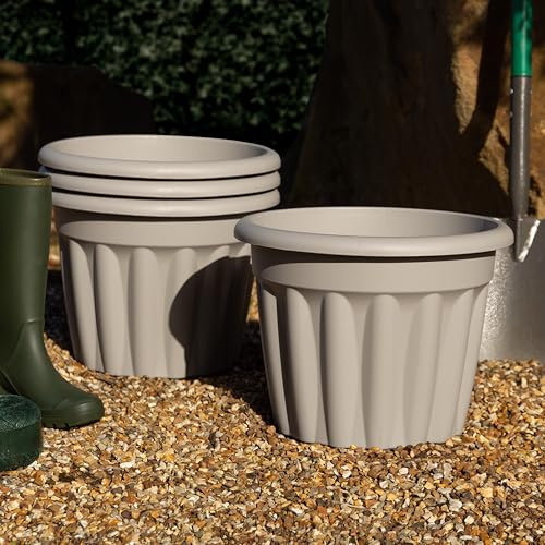 Wham Vista 4 x 40cm Round Plastic Garden Planters | 100% Recycled Plastic | Weather Resistant & Lightweight | Indoor & Outdoor Use | Drainage in UK - Upcycle Grey