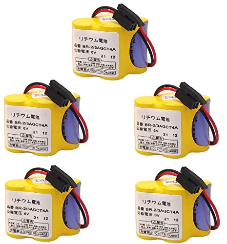 zoyfayl 5 Pack BR-2/3AGCT4A 6V 4400MAH PLC Lithium Battery Compatible with FANUC A98L-0031-0025 System BR2/3AGCT4A 6V Battery (Black Plug)