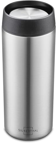 SILBERTHAL Thermobecher 350ml Edelstahl – Auslaufsicherer Kaffeebecher to go mit Keramik – Thermobecher Keramik - Coffee Cup in Silber - Bis zu 6h warm