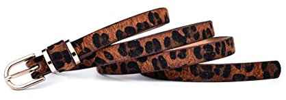 Juwaacoo Damen schmaler Ledergürtel einfarbiger Gürtel 1,5cm breiter Leopardenbund Kummerbund Damen