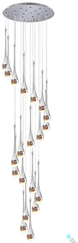 Verstellbare Kristall-Anhänger-Kronleuchter,Silber Dimmbar,305cm,16 Lichter | Bubble-Treppenhaus-Kronleuchter,Hohe Decken,Foyer-Eingangs-Kronleuchter,Loft-Deckenleuchten,LED Dimmbar.