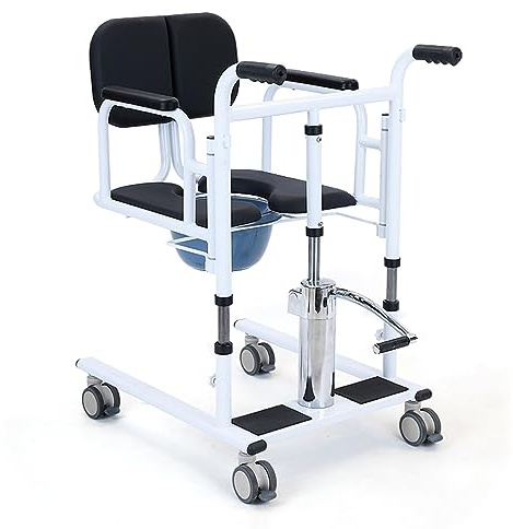 LOGAUT Sollevatore Pazienti, Sedia a Rotelle Regolabile in Altezza, Sedia a Rotelle Idraulica per Sollevamento Pazienti, con Sedile e Vasino Divisi a 180 °, per Disabili e Anziani