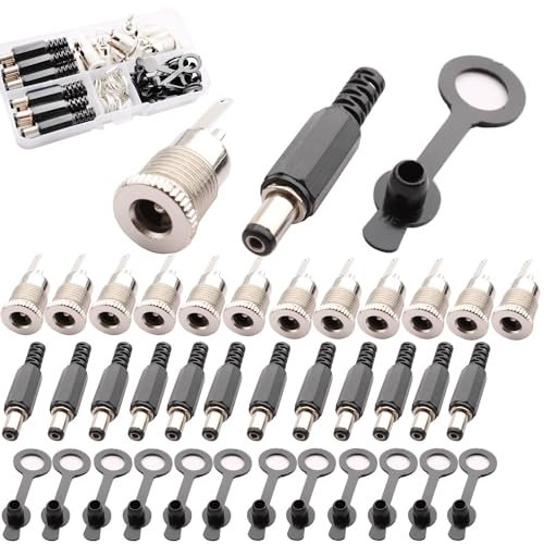 RUNCCI-YUN 12 Stück DC 5,5 X 2,5mm Power Jack Socket Set, 5 A Buchse Panel Mount Niedervolt Steckverbinder Mit Gummi Schutzklappen Und Stecker