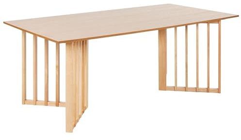 Beliani Moderner Esstisch mit Rillenfuß helle Esche Holz 200 x 100 cm Leandra