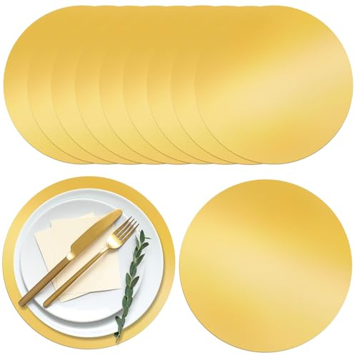 SAYAYA 72 Pcs Gold Glitter Paper Placemats Round Disposable Table Mats Mirror Foil Decorative Place Mats for Dining Wedding Banquet Party New Years Festive Birthday Holiday Christmas Table Decoration