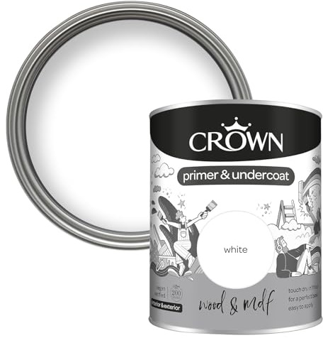 Crown Wood and MDF Primer and Undercoat, White (0.75 Liters)