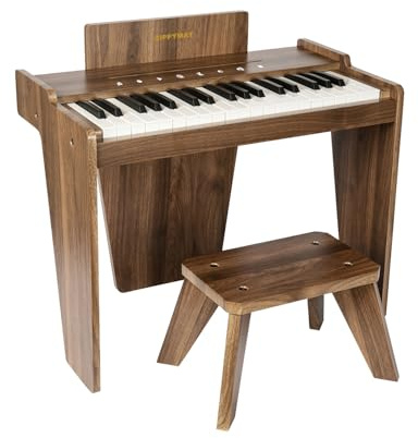 ZIPPY MAT Kinderklavier, 37 Tasten Digitalpiano für Kinder, berührungsempfindliches Bedienfeld, Lautstärke einstellbar, musikpädagogisches Instrument, Holzklavier für Mädchen und Jungen (Walnut Plus)