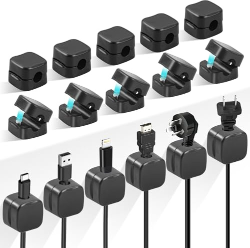 ECOSEAO 16-pack Magnetiska Kabelklämmor Sladhållare, Självhäftande Tråd- och Kabelhållare Under Skrivbord, Prydlig Hantering, Organiserare För Hem, Kontor, Telefon, Bil, Vägg