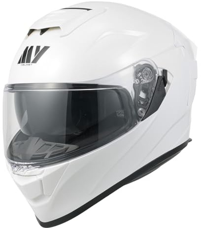MY Motorrad Integralhelm Vollvisierhelm Mopedhelm mit Sonnenblende für Damen Herren,ECE 22.06 Genehmigung,Modell MY-936 (Weiß, XXL)