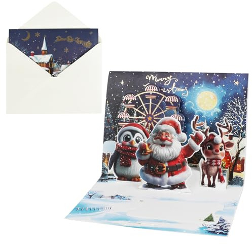 DERAYEE Carte de Voeux Noël avec Enveloppes 3D 1PCS,Carte de Voeux Noël 3D,Carte de Noël Pop Up,Carte de Voeux Noël Pop Up 3D