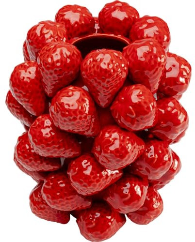Kare Design Vase Strawberries, Rot, Erdbeeren, handgearbeitet, Unikat, Porzellan Glasiert, Vase Klein, Dekorationsvase, Tischvase, Blumenvase fürs Wohnzimmer, Accessoire, 24x21x21 cm (H/B/T)
