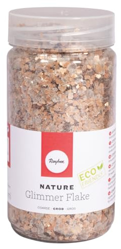 Rayher Nature Glimmer Flakes, fein, 0,1 - 3 mm, silber, Streuflitter, Eco friendly, 100% natürliches Material, ohne Rückstände abbaubar, Dose 370 ml, ideal zum Basteln und Dekorieren, 39591616
