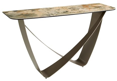ÁNGEL CERDÁ - Consola Rettangolare in Marmo Porcellanato Beige e Taupé Metalizzato - Mobile Consolle da Ingresso dal Design Moderno ed Elegante - Gambe in ciaio Metalizzato - 150 x 50 x 80 cm
