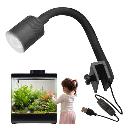Kleine USB Aquarium Lampe Einstellbare Klemmleuchte Aquarium Licht Weiches Terrarium Open Light mit Flexibler Winkel für Hotel Wohnzimmer Aquarium