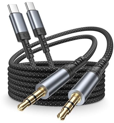 Cavo Aux USB C 1M 2Pack,Cavo USB C a 3.5mm Jack Cavo Audio,Nylon Ca-vo Aux Type C Cable Jack USB C a 3,5mm Audio Cable Cuffia per iPhone 17/16 Pro/16/15 Plus,iPad Pro,Samsung Galaxy S25/S24/S23/S22