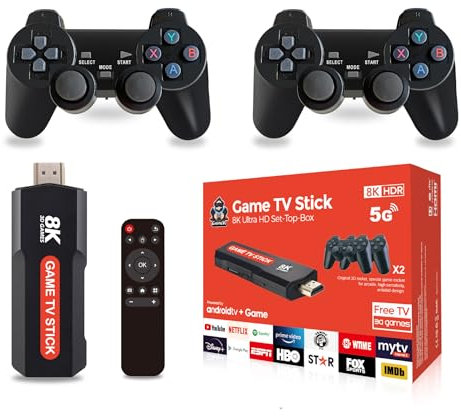 Android TV Stick 8K Streaming Media Player Dual System Smart Tv box Retro Game Console 15000+ Games DDR4 2GB RAM 16GB WiFi6 Dual 2.4G/5G