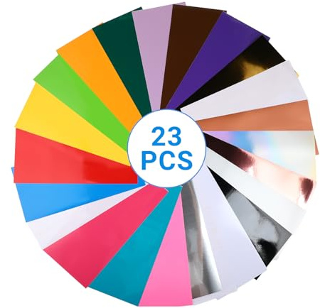 Strehknewen 23 Stück Smart Vinyl Permanent, 14x30,5 cm Vinylfolie Plotter Set, Selbstklebende Transferfolie für Laptops, Telefone, Wände, Tassen und mehr