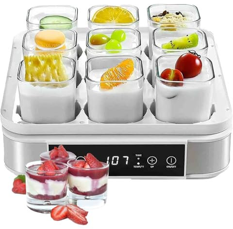 Yaourtière Automatique,Yaourtière numérique automatique, avec 9 Pots en Verre, avec ContrôLe de La Tempé Rature et Temps, pour Préparer des Desserts Maison Frais