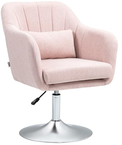 HOMCOM Poltrona da salotto, sedia Relax poltrona da camera grande comfort, cuscini lombari, altezza regolabile girevole a 360°, base in metallo cromato, colore: rosa
