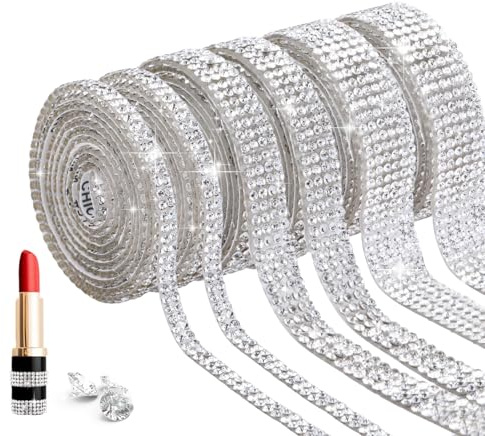 6 Rollen Strasssteine Selbstklebend mit Bling Bling Rhinestones, Strassband Selbstklebend Glitzerband Strasssteine für Textilien Hochzeit DIY Party Deko, Silber Rhinestone Band für Basteln (3 Typ)
