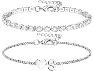 Chriscoco Armband Damen Silber 14 Karat Vergoldet Armband Mit Buchstaben Edelstahl Verstellbare Herz Armbänder Armkette Wasserfest Personalisiertes Tennisarmband Für Frauen Mädchen S