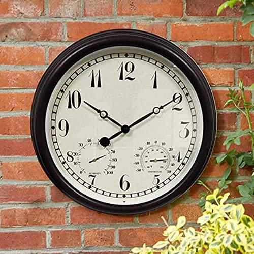 LCHJX Gartenwanduhr im Freien 15 Zoll großes Rthermometer und Hygrometer Gartenuhr mit wasserdichtem Abdeckung und wasserdicht