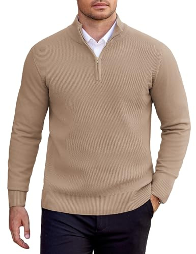 COOFANDY Jersey Cremallera Hombre Invierno Punto Suéter para Hombre Cálido Jerseys Cuello Alto Pullove Clásico Jerséis Hombres Slim Fit