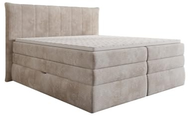 Luxusbetten24 Boxspringbett Stella in Cord 140x200 mit Stauraum | Bezug: Cord | Farbe: Beige | Härtegrad: H4 (100kg+)