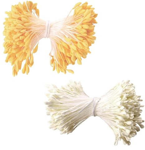 ZhouWei 700 Stück Pfeifenreiniger Blumen Staubblatt, Pfeifenputzer zum Basteln Blumen pfeifenputzer mit Zwei Perlen Köpfen 3mm Pfeifenreiniger zum Basteln, für DIY Blumenstrauß Handwerk (Weiß Gelb)