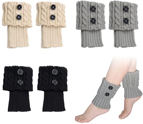 Vernerth Stulpen Damen - Wolle und Acryl Gestrickte Warme Winter Leg Warmers, Weiche Elastische Beinwärmer & Knöchelwärmer, Modische Stulpen für Damen und Mädchen in 3 Farben