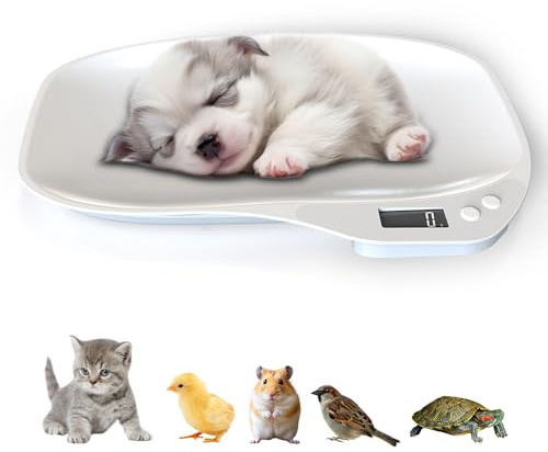 Pet Scales for Small Pet,15Kg Digital Weighing Scales with Tape Measure, LCD Display Electronic Puppy Weighing Scales with 4 Weighing Modes for Cat, Dog, Rabbit, Hamster, Food, Kitchen（White）