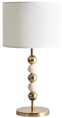 Beliani Tischlampe Metall messing/beige mit Stoffschirm Trommelform 1-flammig 58 cm hoch modern Loky