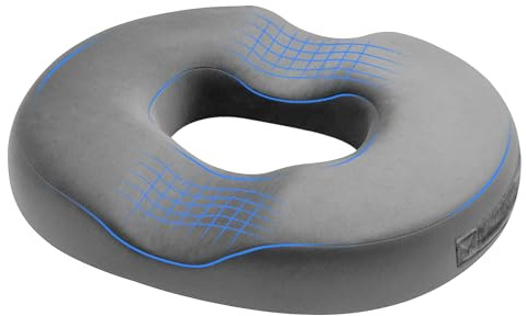 BREEZENEST Memory Foam Donut Cushion - Orthopedic Seat Cushion for Tailbone & Sciatica Pain Relief, Coccyx Cushion for Office Chair, Wheelchair, Car with Pressure Relief & Portable Design (Grey)