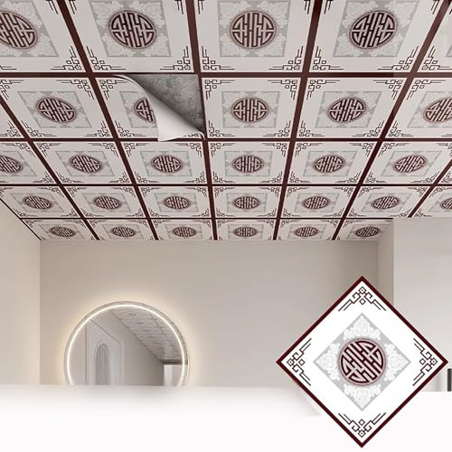 Adhesive Ceiling Tiles, Waterproof Panels for Suspended Ceiling and Wall Covering, Replace or Cover Damaged Surfaces
