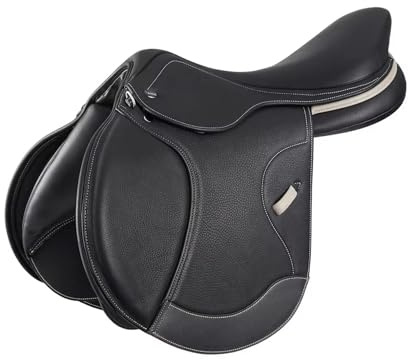 EQUIGEAR Ergonomisch entwickelter Premium-Hochleistungs-Springsattel aus Leder für Pferde – Reitsattel für natürliche Bewegung und hohen Sitzkomfort (15 inches)