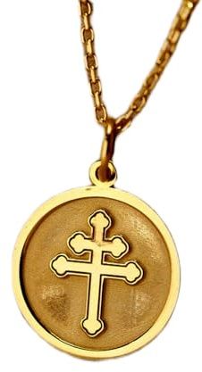 Collier en argent sterling 925, chaîne de 45,7 cm (18 pouces), pendentif double croix de Lorraine (symbole de protection), plaqué or, bijou fait main, 24 mm de diamètre | Référence : LK_PNK_01085